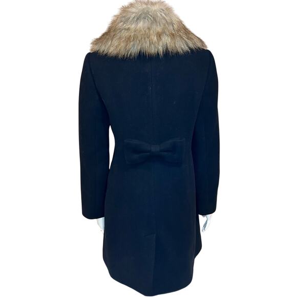 KATE SPADE NEW YORK Wool Coat w/ Faux Fur Collar Black Small - Picture 5 of 16